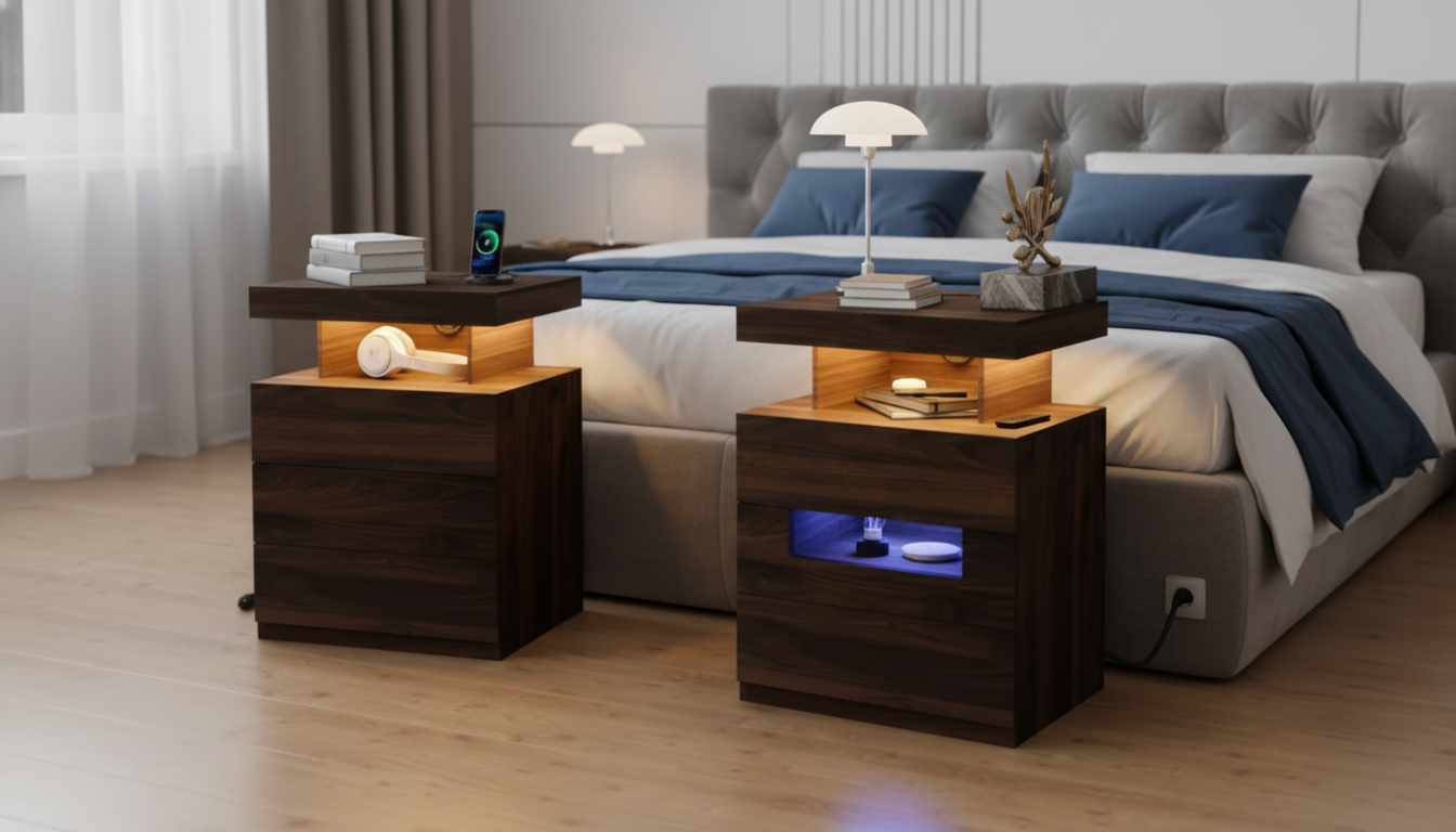 2 LED Nightstands: Wireless Charging + RGB Glow