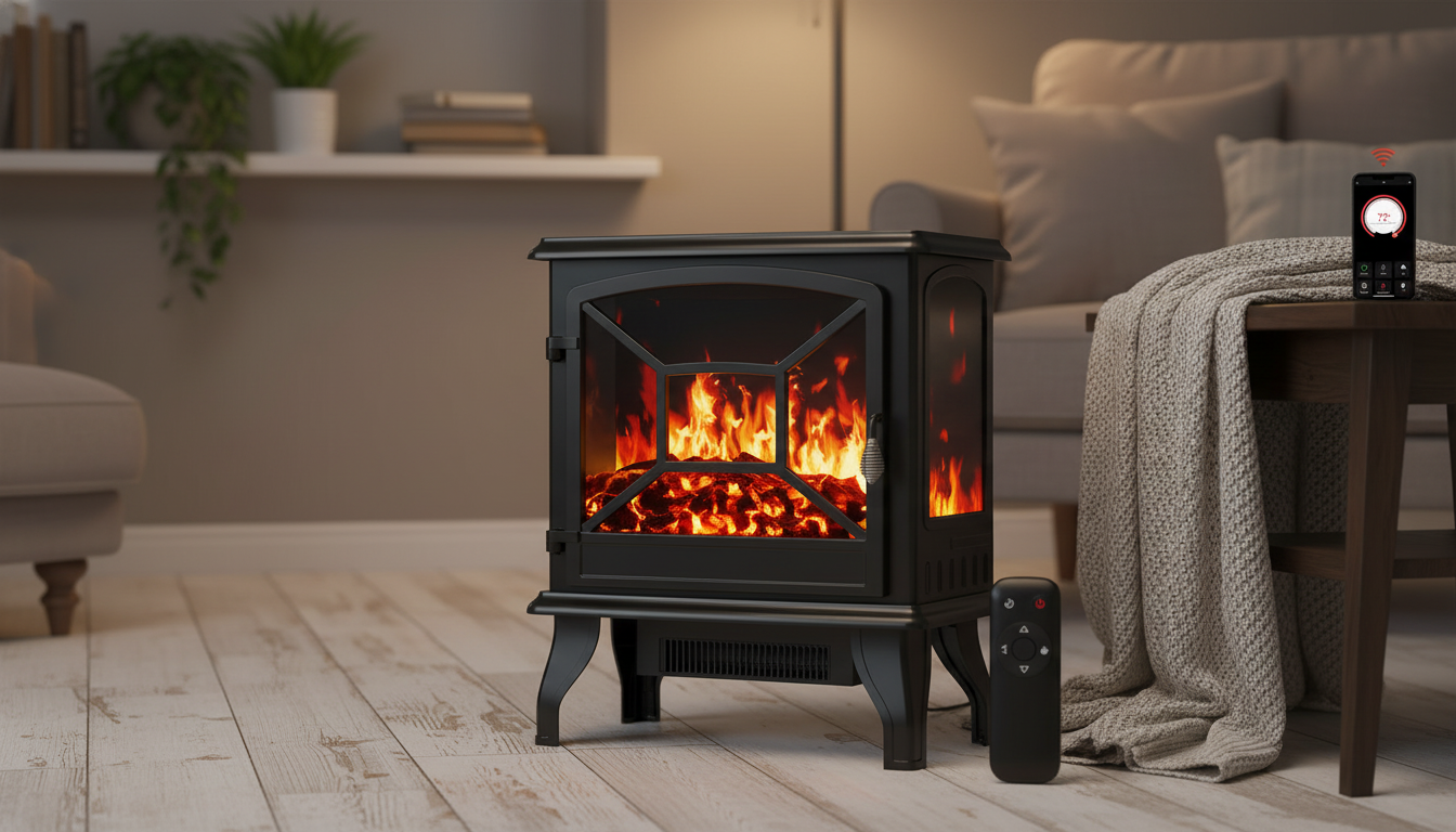 24-Inch Portable Electric Fireplace: Remote + App Control