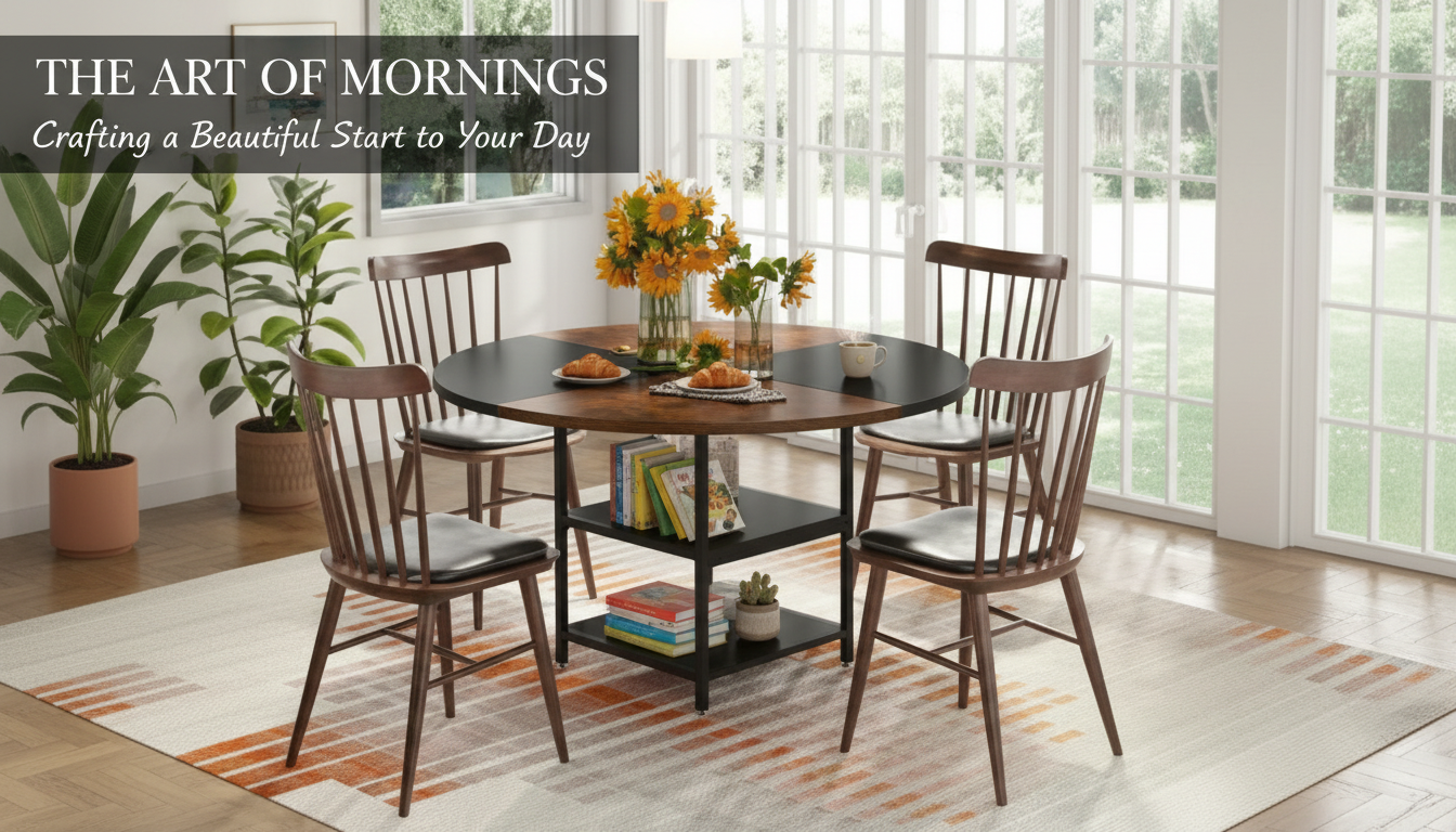 47-Inch Round Dining Table: Shelf Storage & Metal Legs