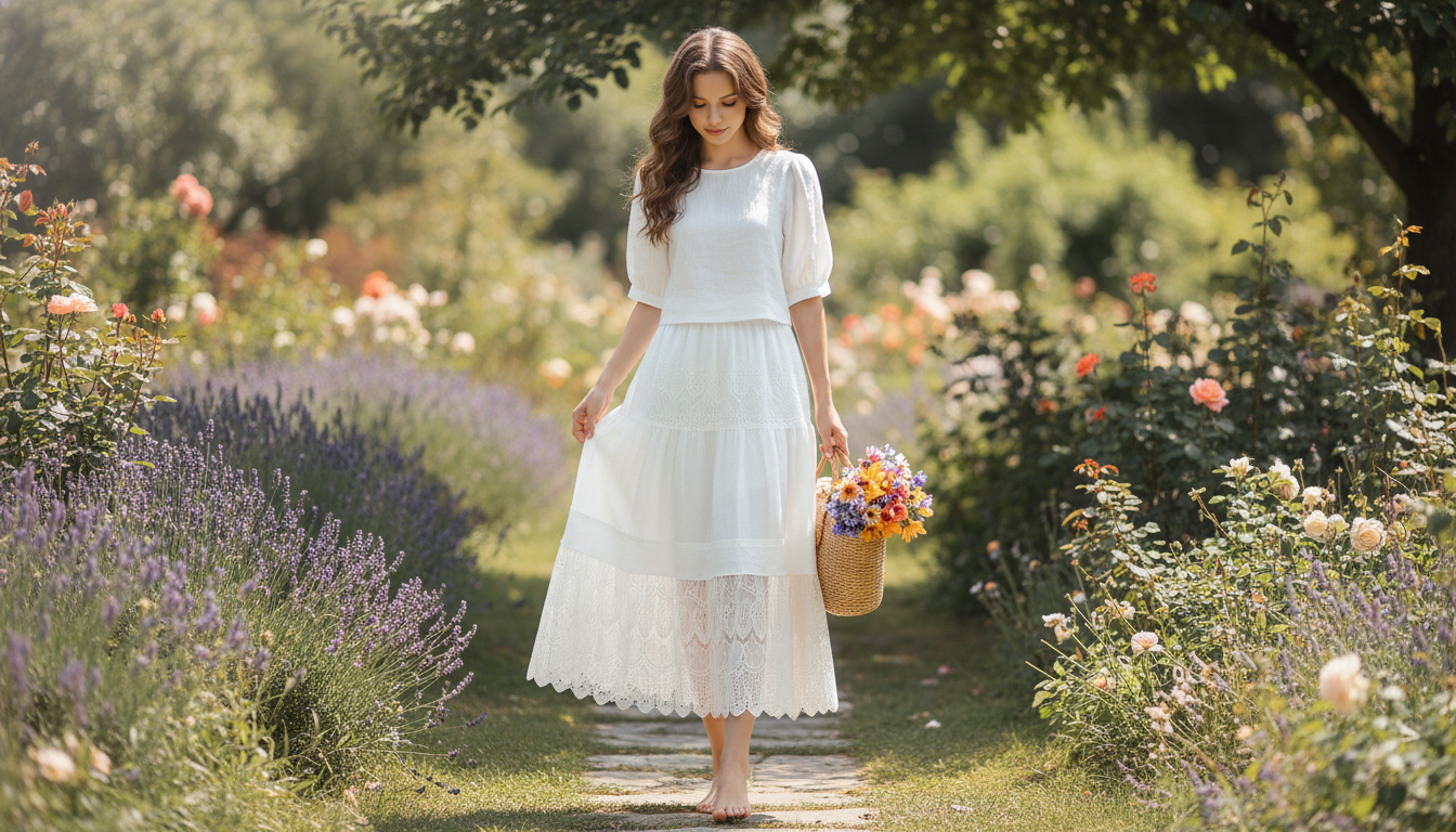 Ankle-Length Lace A-Line Cotton Skirt: Spring-Summer Style