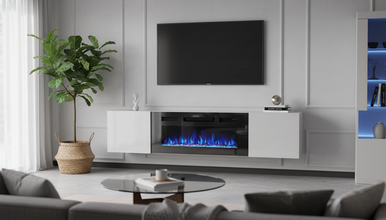 High-Gloss Floating TV Stand with 36" Electric Fireplace
