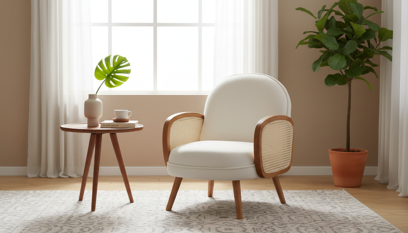 Nordic Rattan Lounge Chair: Solid Wood & Modern Fabric