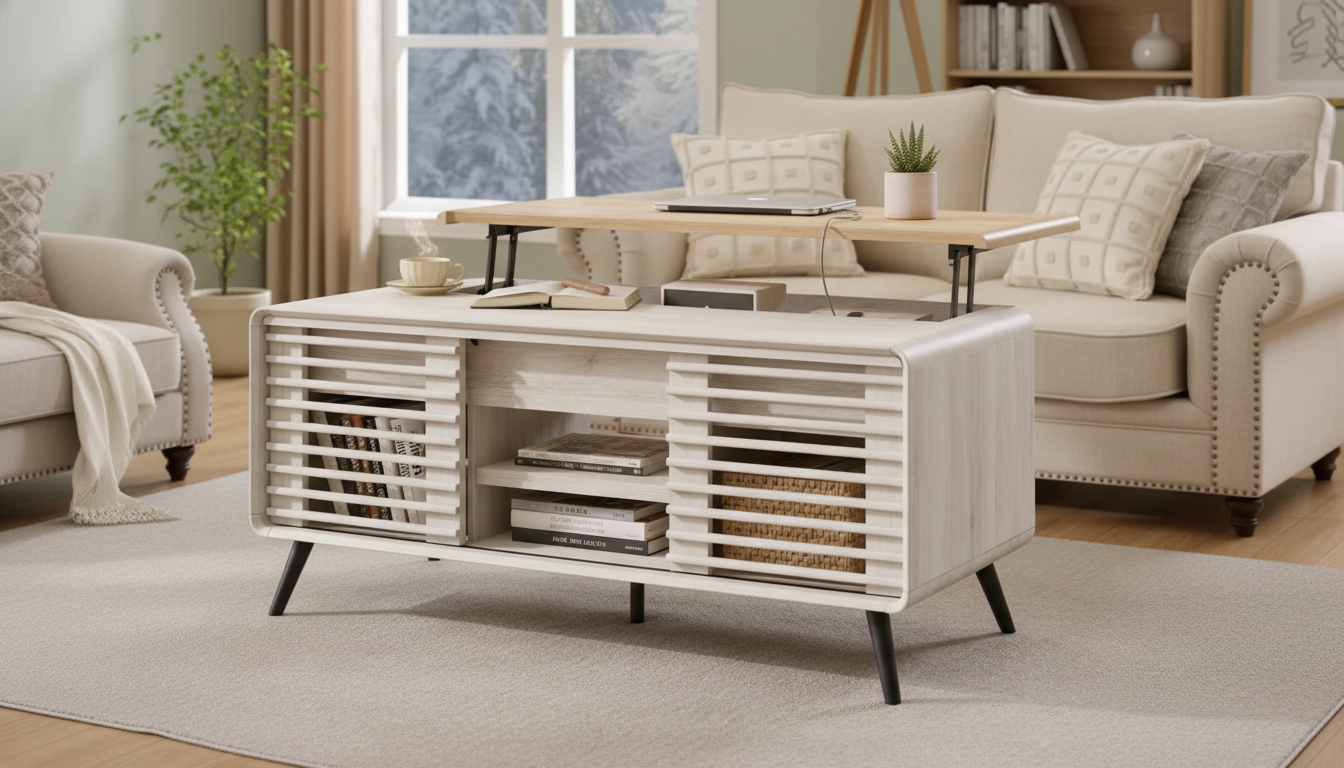 Vintage Lift-Top Coffee Table: Hidden Storage, 48” White