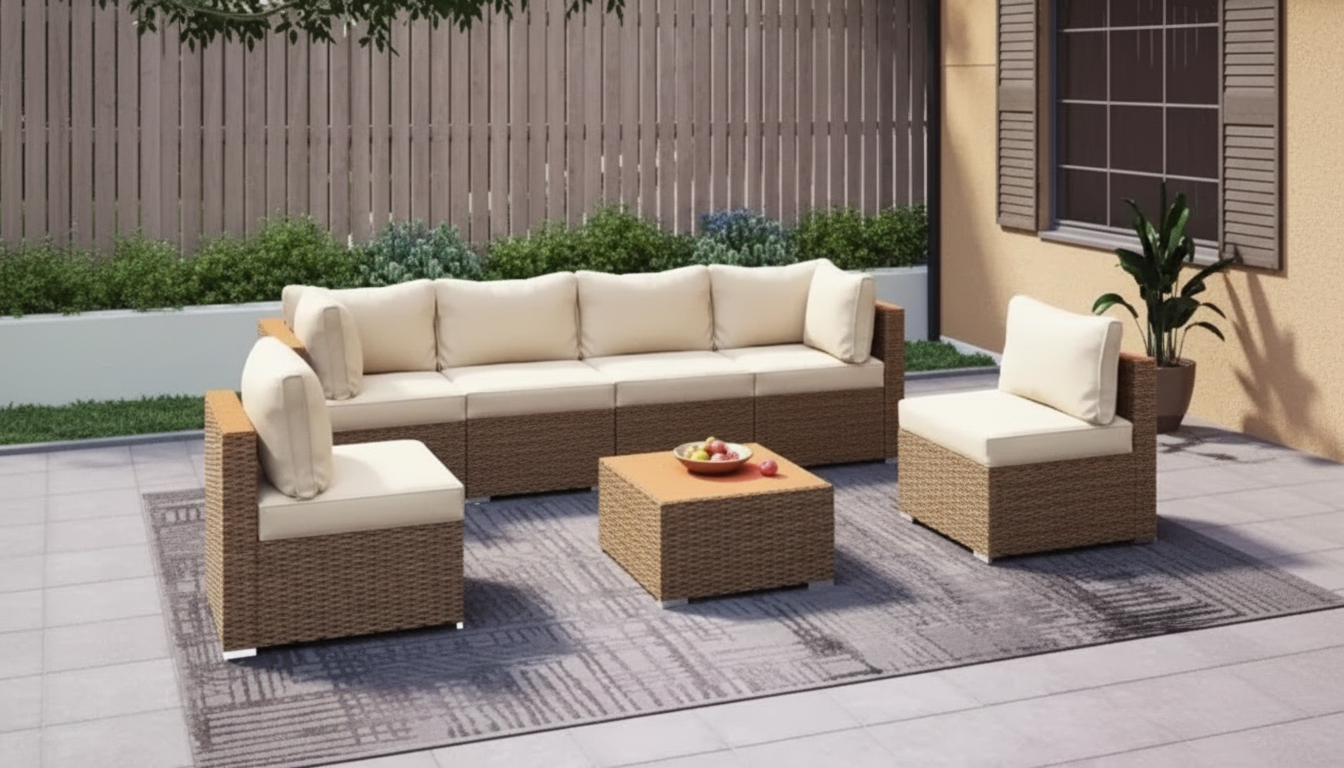 7-Piece PE Rattan Modular Patio Set: Cushioned Comfort